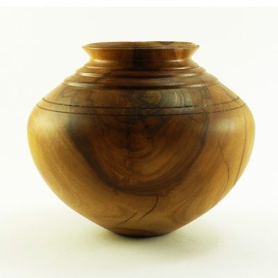 Hollow form vase in apple wood