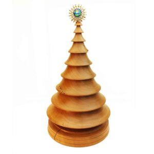 hand turned wood Christmas tree in pear wood with beaded top