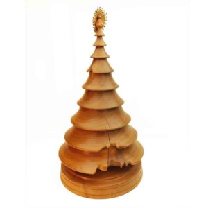 hand turned wood Christmas tree in pear wood with beaded top